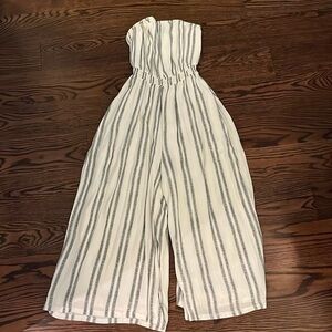 White + blue striped jumpsuit